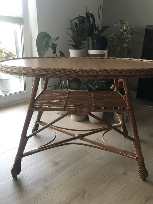 Stolik kawowy owalny 83 x 62 x 64cm wiklina na balkon do salonu okazja