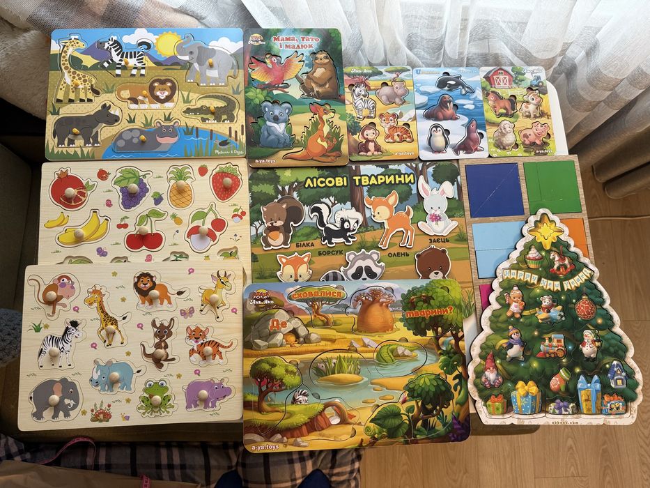 Деревʼяні пазли-вкладиші, сортери дитячі