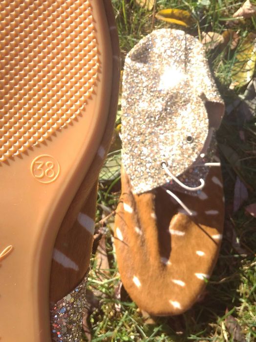 Anniel 38 nowe buty złote animal print sarenka sarna bambi