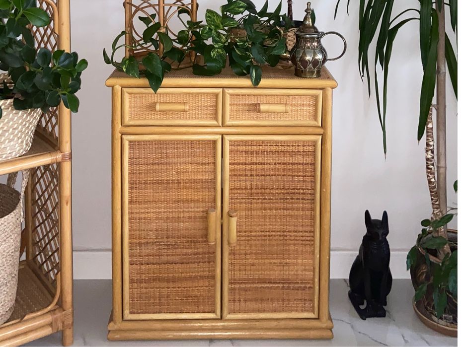 Komoda boho szafka rattanowa skandynawska ratan bambusowa drewniana
