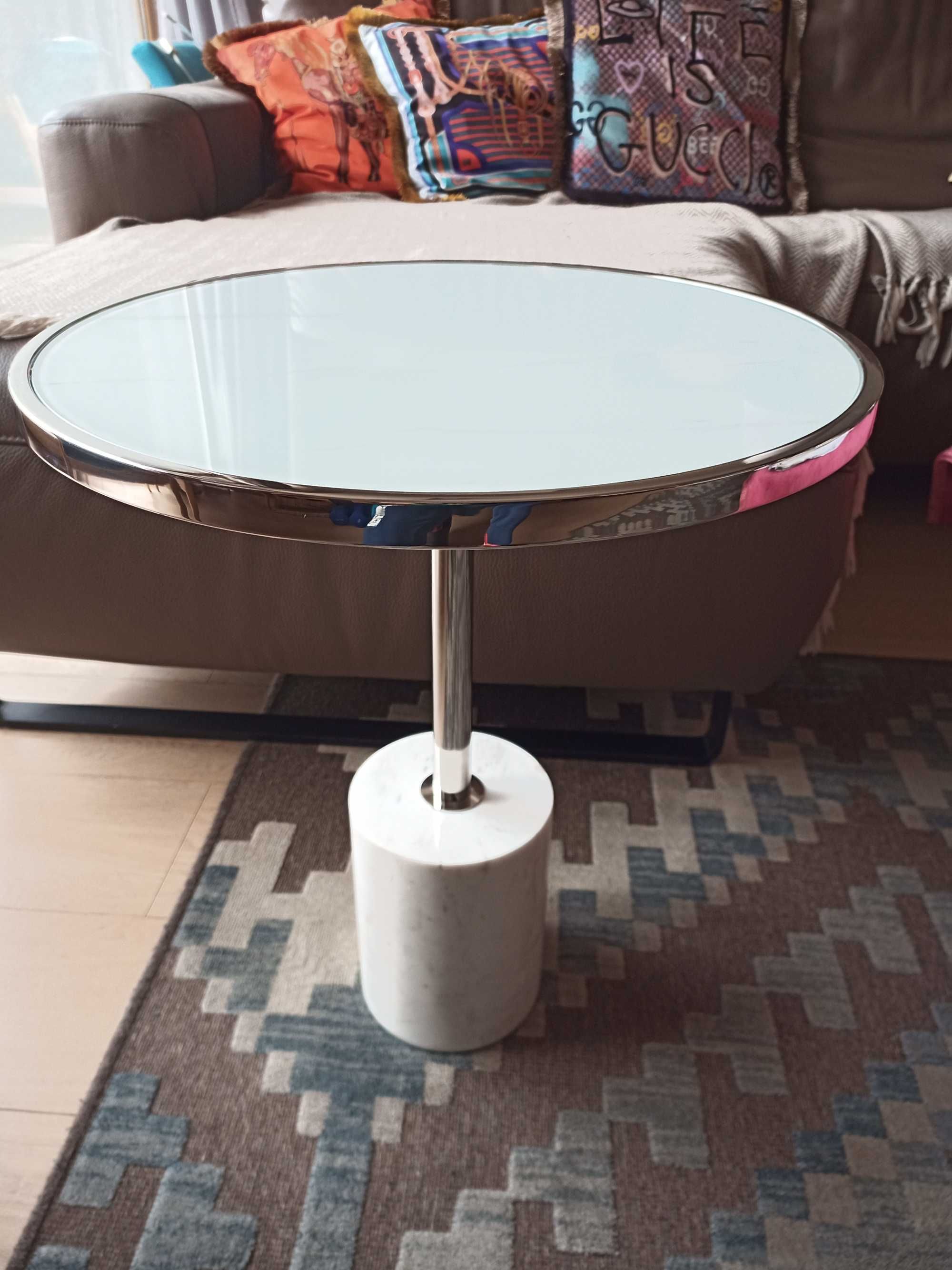 stolik pomocniczy boczny Kayoom, marmur/stal/szkło, w stylu glamour