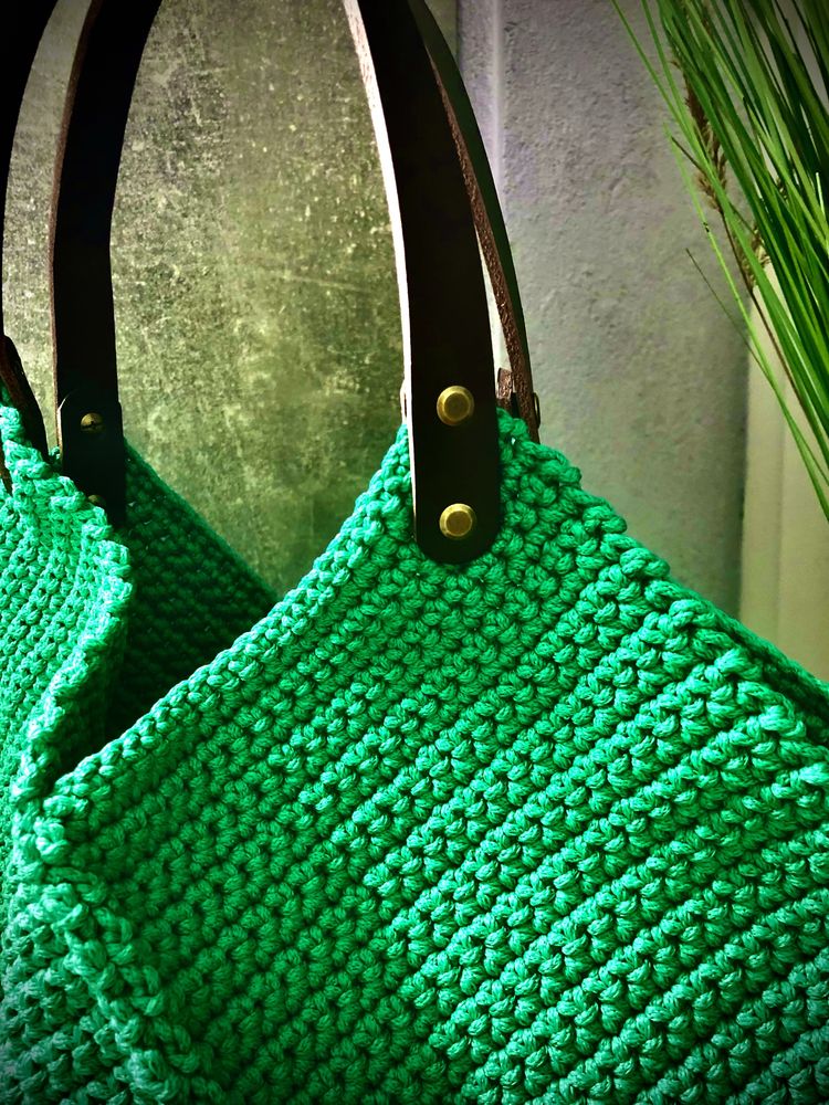HAND MADE  torebka ze sznurka + uszy skóra
