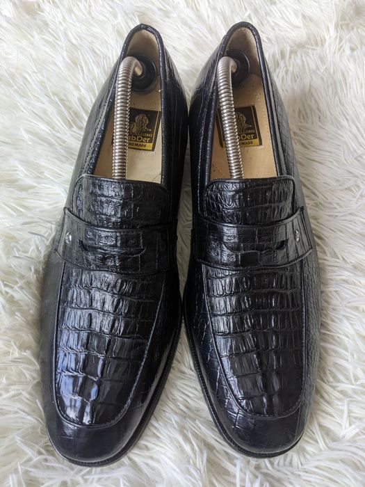 Лофери Pab Der шкіряні туфлі чоловічі зі шкіри крокодила чорні люкс