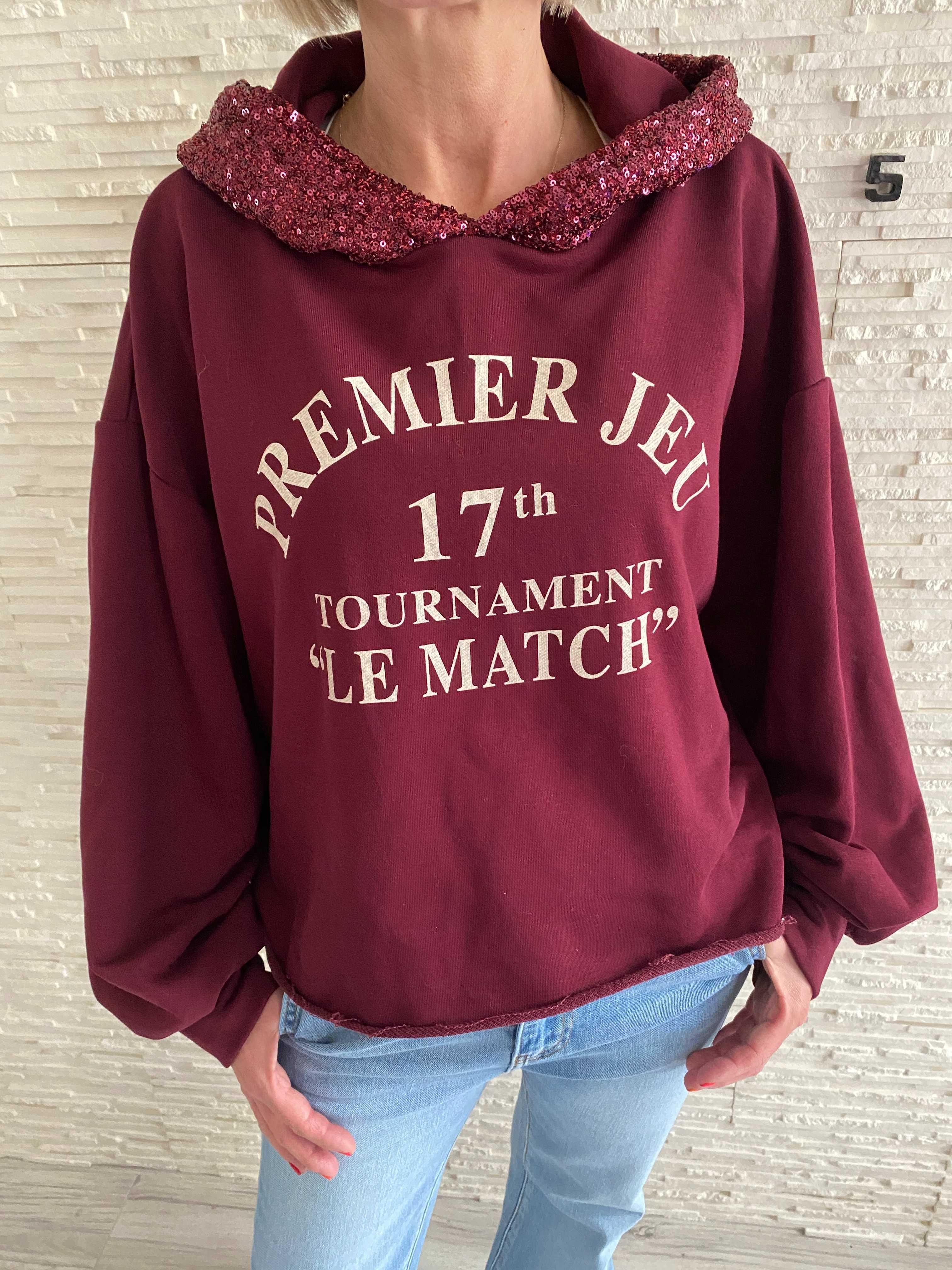 Mihos nowa czadowa bluza bordo kaptur cekiny napis Uni