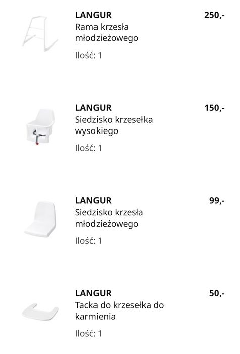 Krzesełko do karmienia Ikea Langur, krzesło wysokie