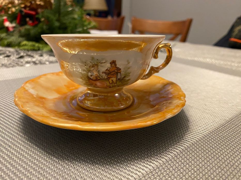 Śliczny komplet filiżanek do kawy z podstawkami PRL made in Poland