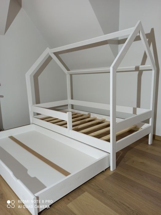 160x80 Łóżko domek białe z pojemną szufladą