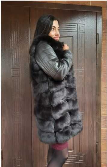 Длинная меховая жилетка с рукавами ЭКО мех