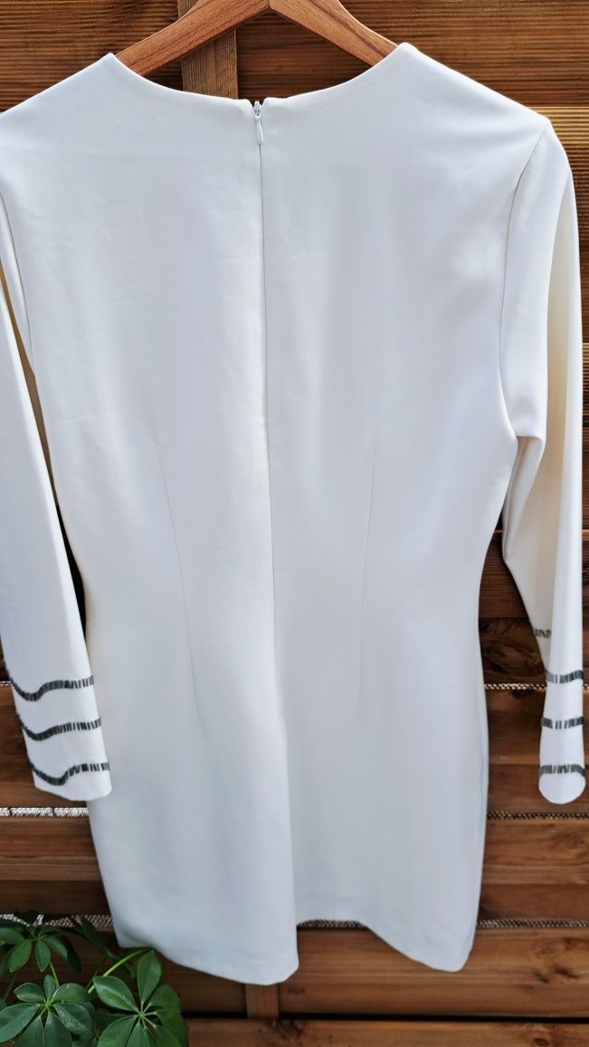 Sukienka ecru elegancka okolicznościowa H&M M