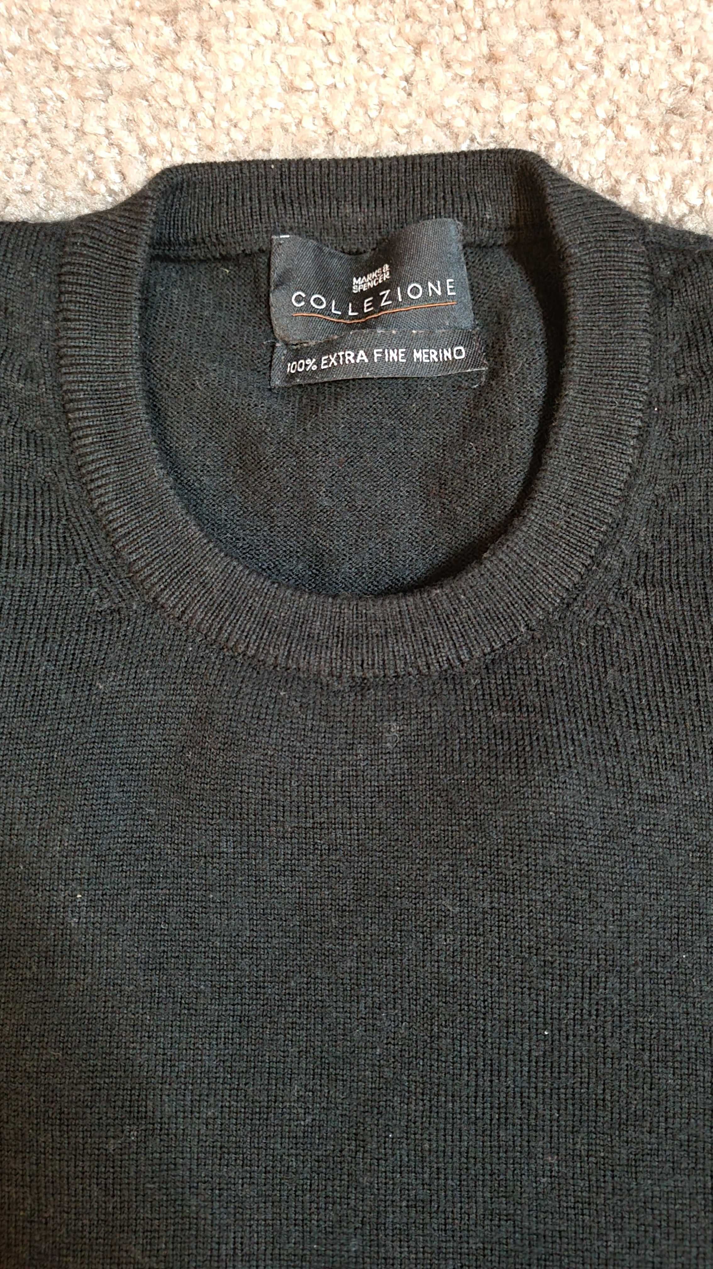 Sweter czarny okrągły dekolt Marks & Spencer 100% merino, rozm. M