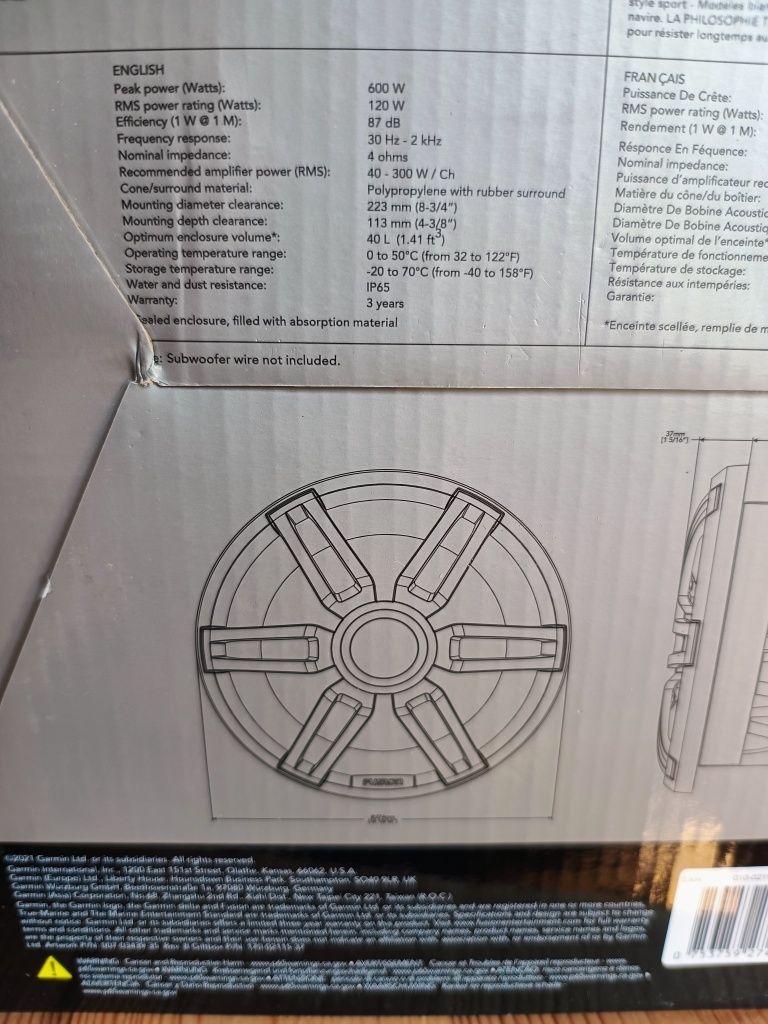 Subwoofer Fusion Marine XS-S10 SPGW głośnik basowy do łodzi