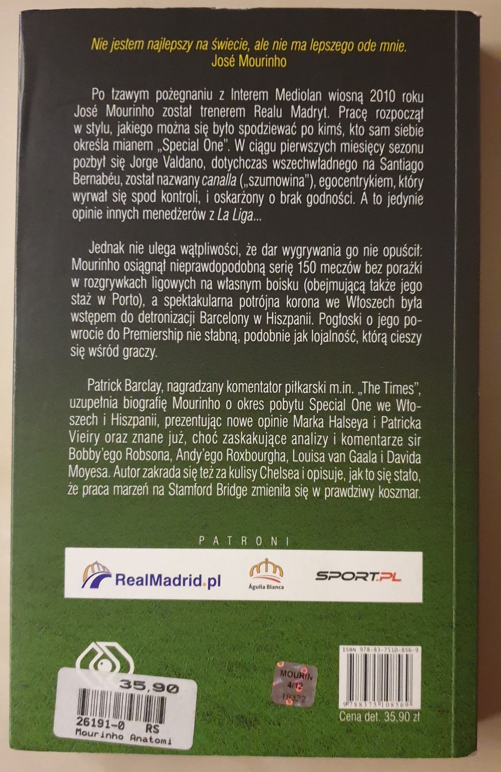 Książka Mourinho Anatomia Zwycięzcy Patrick Barclay - Hose Mourinho
