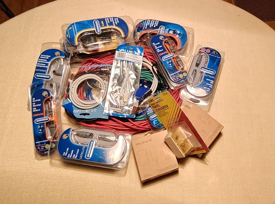 kabel sieciowy LAN euro usb dvi hdmi ladowarka, miks 20 kabli