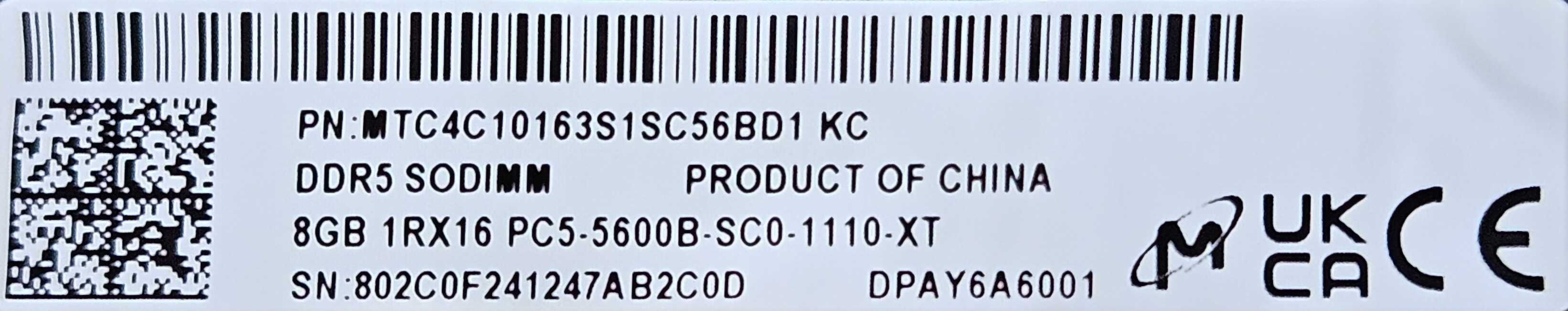 Модуль пам'яті DDR5 8GB 5600 MHz Micron