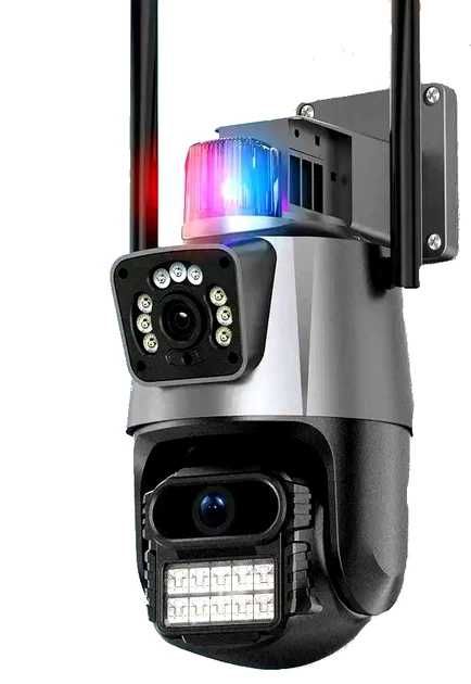 Уличная охранная поворотная WIFI камера Dual Lens Zoom 8MP сирена, зум