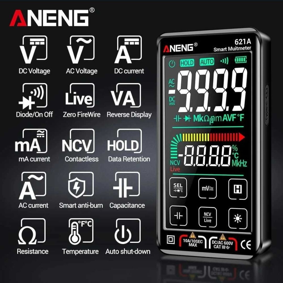 Сенсорный Мультиметр Aneng 621A с индикатором фазы, и поиском проводки