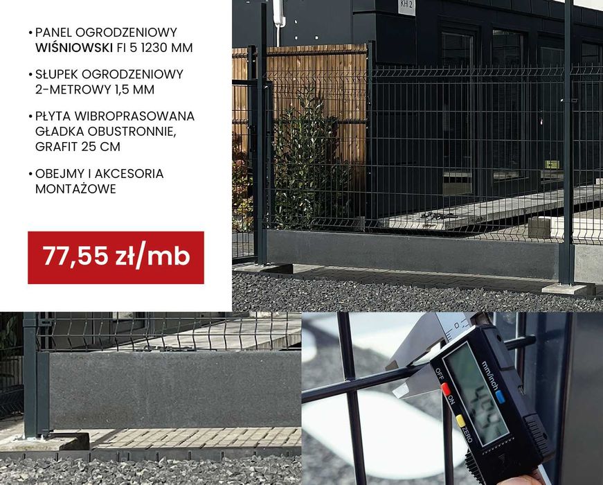 Ogrodzenie Wiśniowski 1230 Fi 5 wibroprasa gładka grafit 25 cm