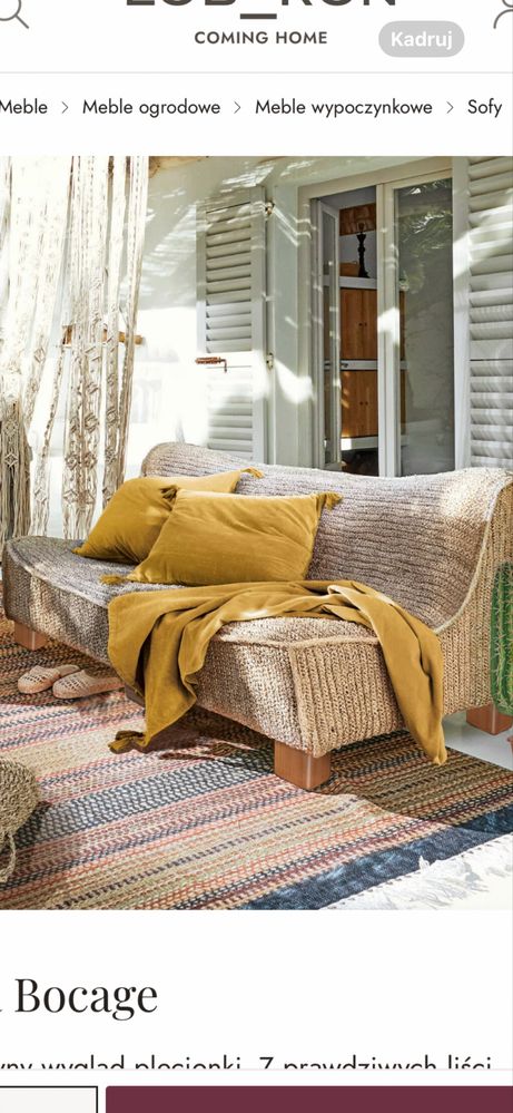 Kanapa boho naturalna z lisci palmowych