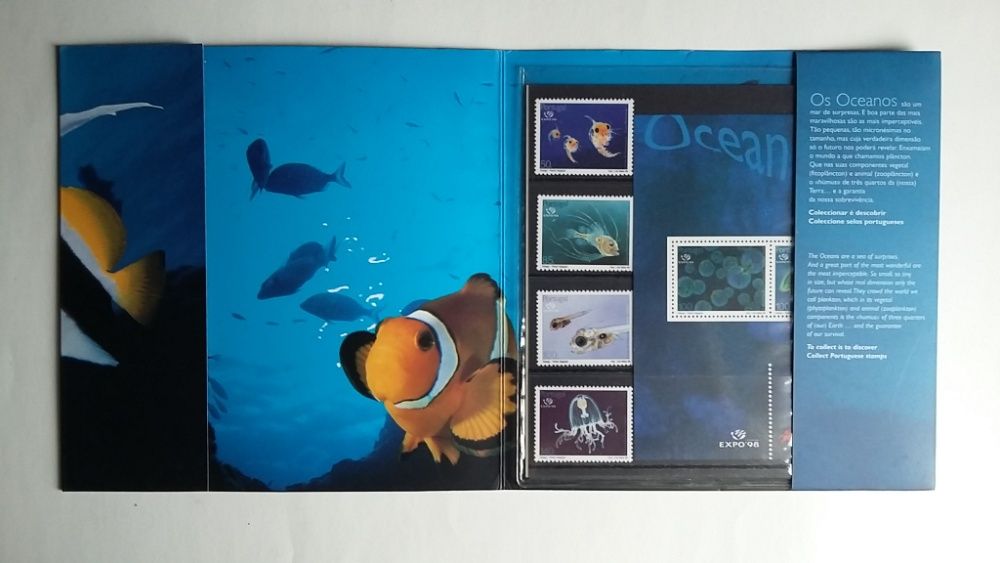 Carteira tematica Oceanos Plâncton Expo 98 Selos