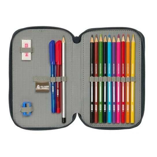 Piórnik szkolny 3-rzędowy Real Madryt z wyposażeniem