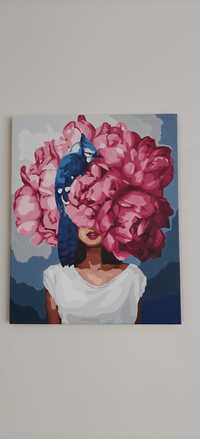 Obraz ręcznie malowany kobieta z głową w kwiatach