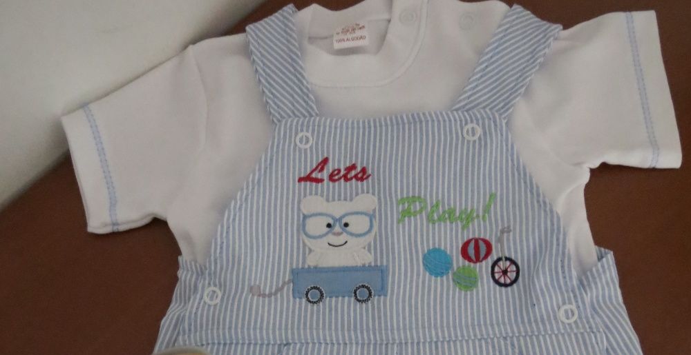 Conjunto 2 pcs jardineiras + T-shirt bébé! A estrear! 3m