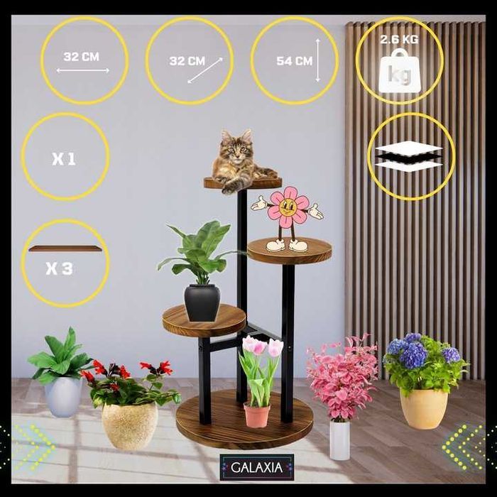 STOJĄCY KWIETNIK Drewniany Loft Stojak na Kwiaty Kwiatki Rośliny