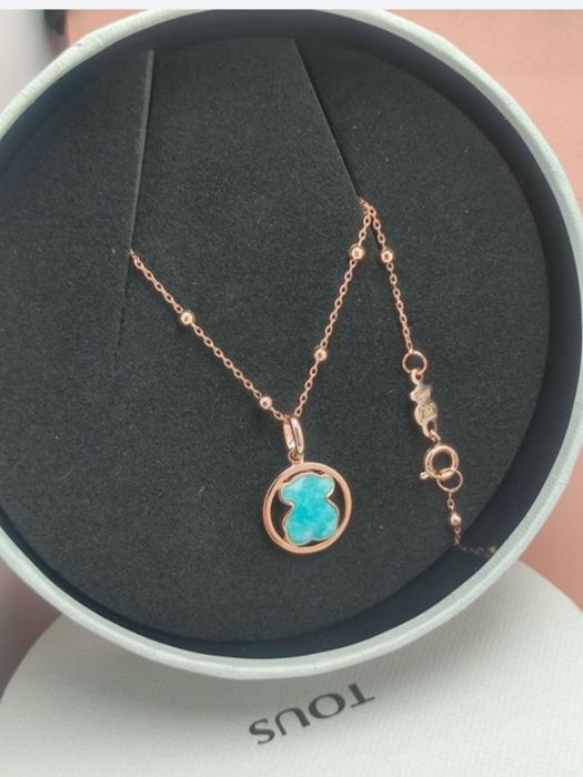 Naszyjnik z misiem różowe srebro vermeil 925 z amazonitem