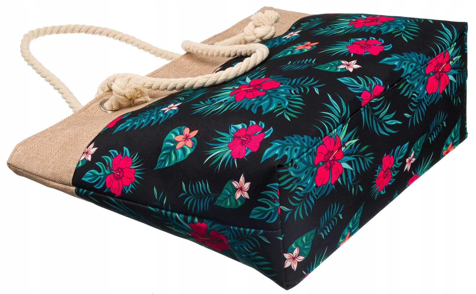 Torba damska wiosenna letnia zakupowa shopper bag w kwiaty wzory A4