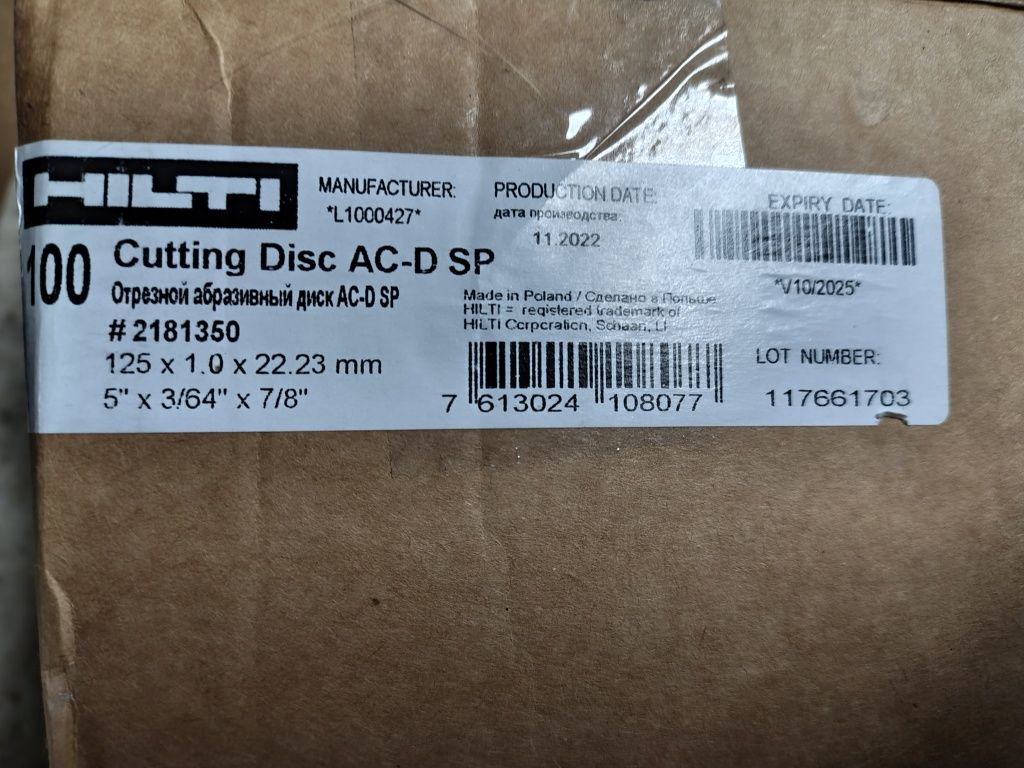 Tarcze Hilti 125x1,0x22,23mm, 118szt oryginał