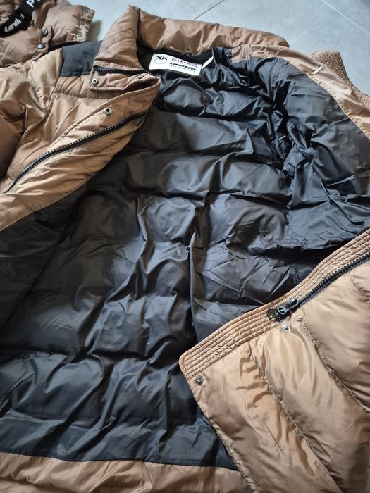 Pinko pikowany damski płaszcz ocieplany z kapturem puchowy