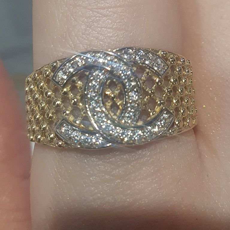 CHANEL® Luksusowy złoty pierścionek CC logowany złoto 585 markowy logo
