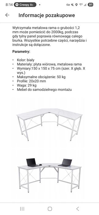 Biurko Narożne 150cm
