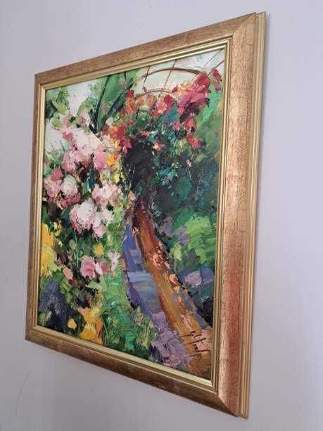 Obraz olejny kwiatowa abstrakcja. 57x47 cm