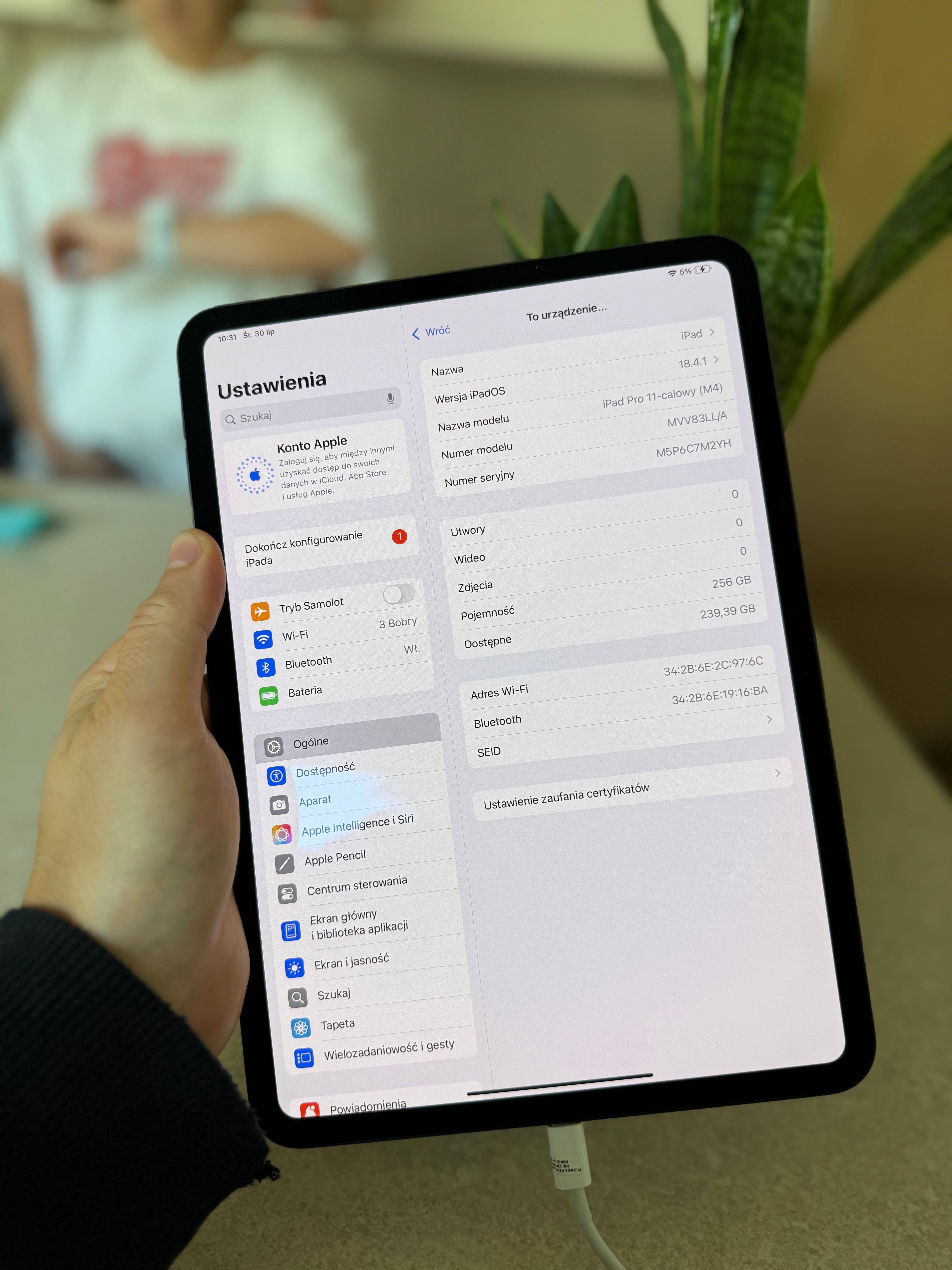 iPad Pro 11’ 5 generacji z procesorem Apple M4 256GB  w wersji WIFi