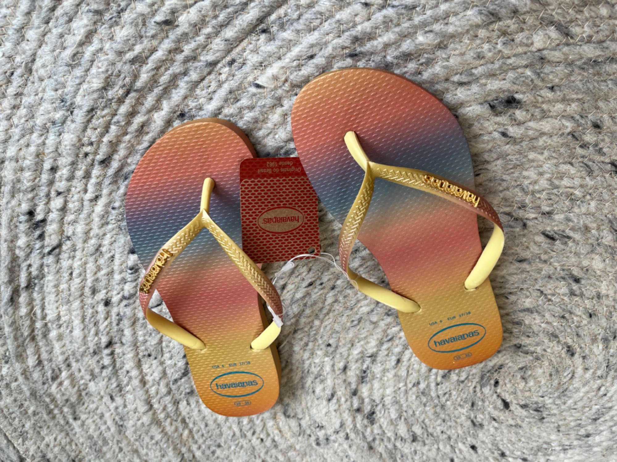 HAVAIANAS brazylijskie japonki 37/38 surf złote tęczowe slim nowe
