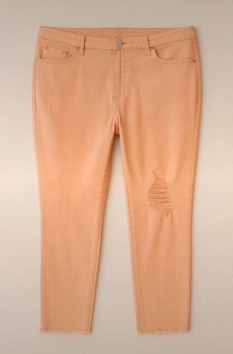 Bawełniane dżinsy morelowe z przetarciem Bonprix plus size 48 bdb