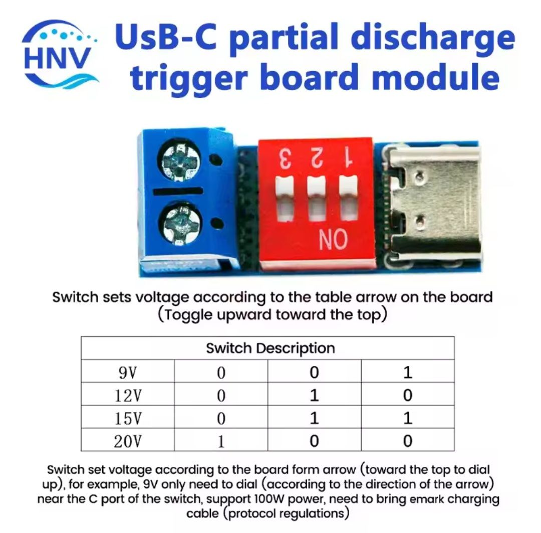 Триггер 100w PD2.0/3.0 тригер QC Usb Type C на USB 5v -20V 5А до 140w