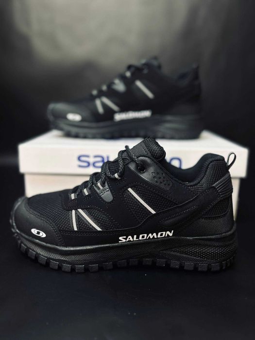 Мужские зимние термокроссовки salomon черные непромокаемые ботинки