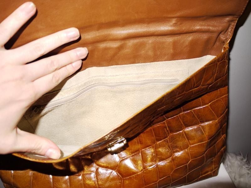 Италия Клатч сумка портфель из кожи под крокодила рыжая коричневая