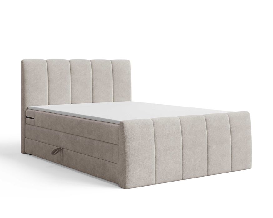 Łóżko kontynentalne tapicerowane BIANCO z materacami i pojemnikiem