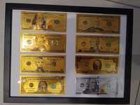 Zestaw złotych kolekcjonerskich banknotów DOLAR USA w ramce Prezent