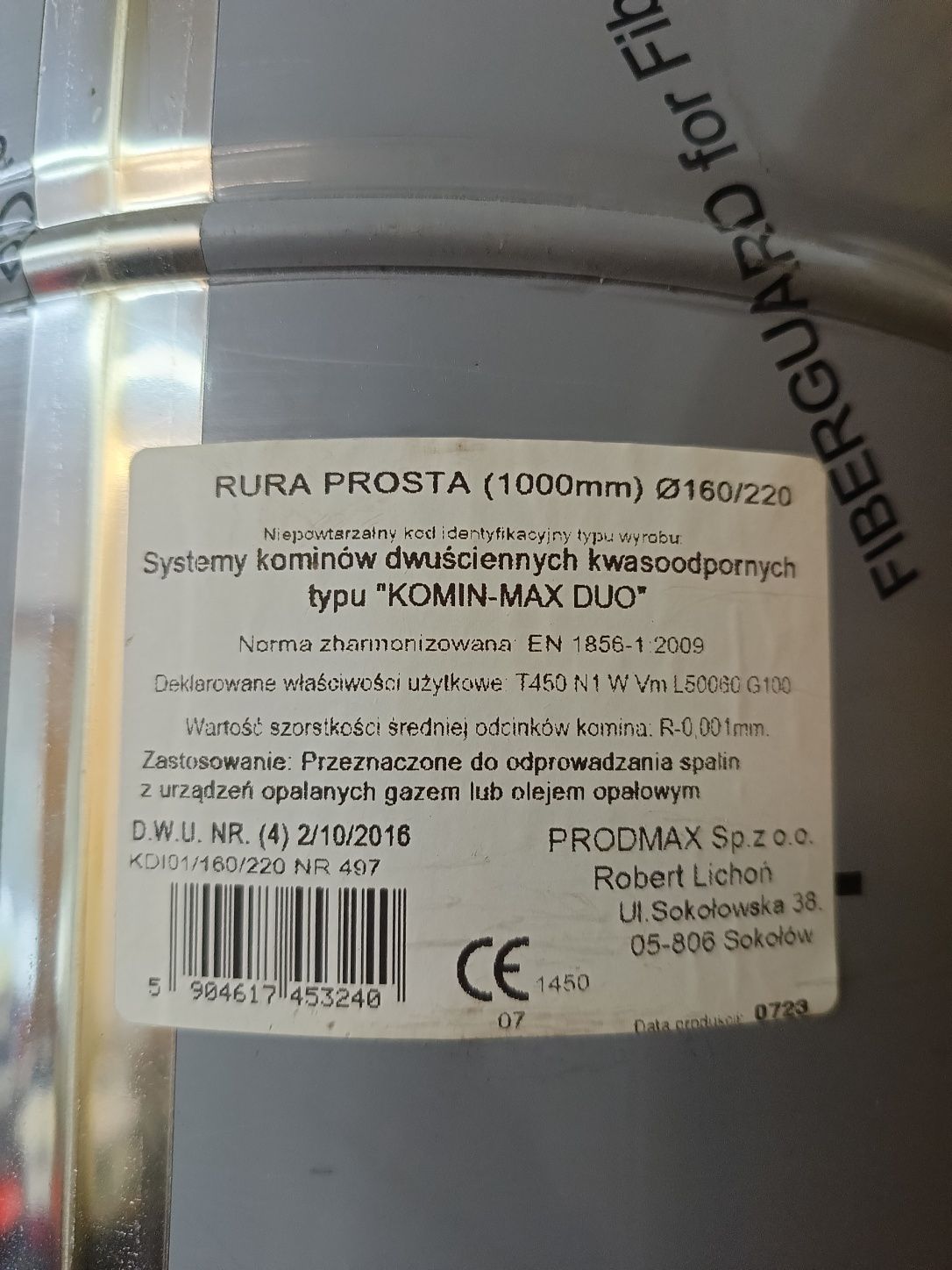 Rura komin kwas izolowana 1MB 160/220 ostatnia sztuka