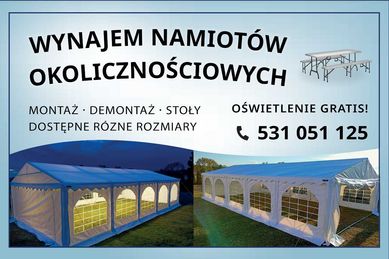 Namioty imprezowe wynajem, stoły, krzesła, ławki, wynajem namiotów