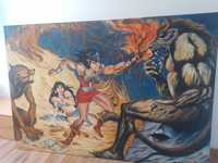 Ręcznie  malowany obraz na płótnie z 1988r Fantastyka
