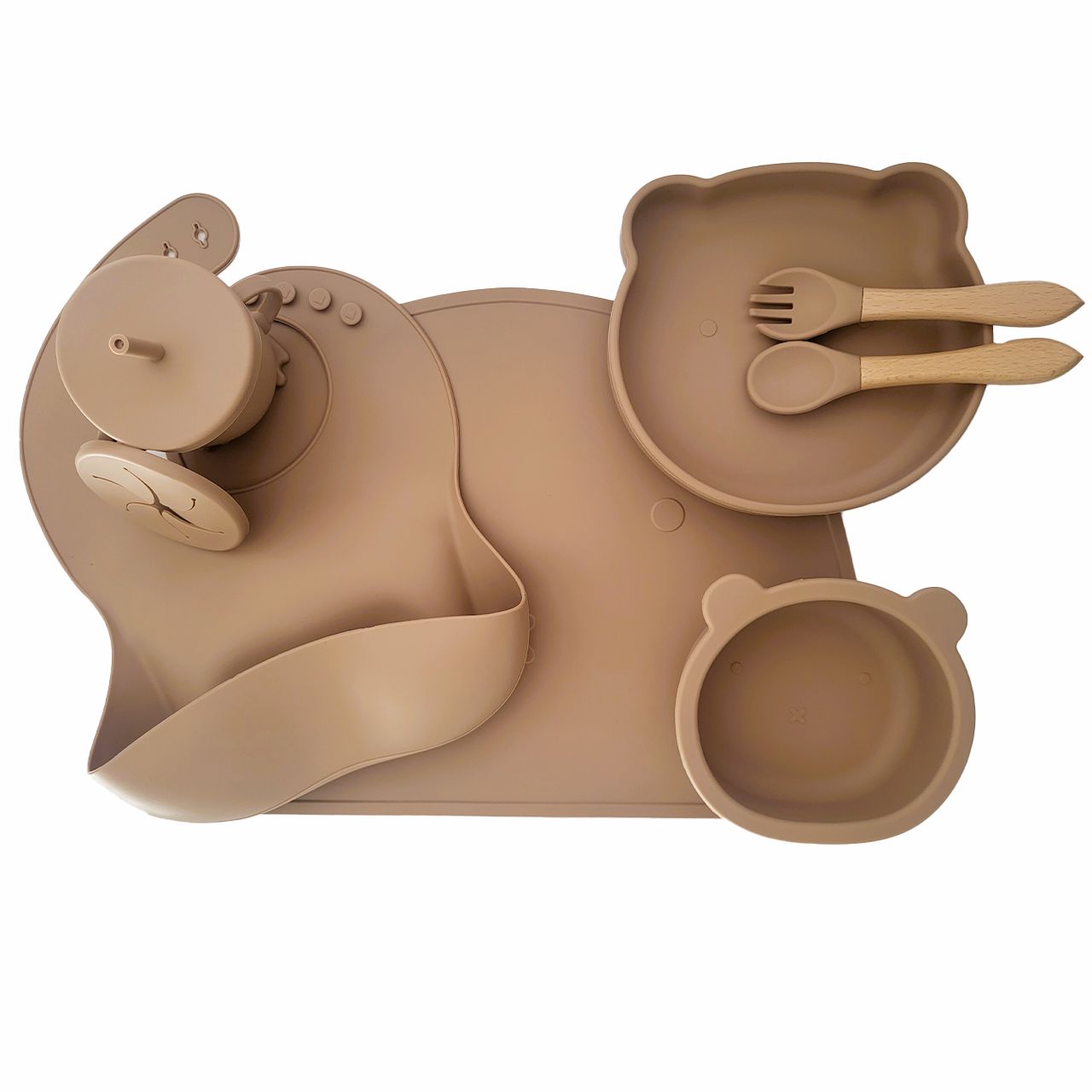 Conjunto de refeição em silicone cáqui