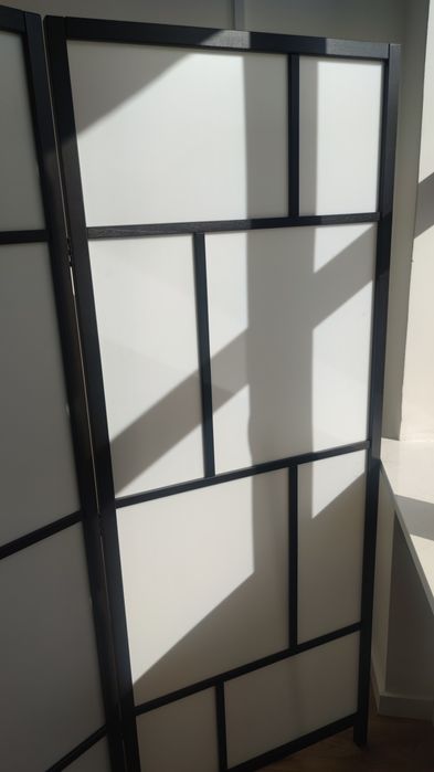 Parawan IKEA Rizor, ścianka działowa, biały/czarny, drewno, 216x185 cm