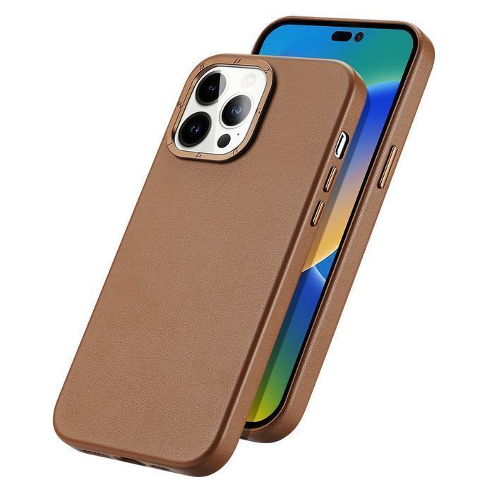 Eleganckie Etui Skórzane dla iPhone 14 Pro Max - Brązowe