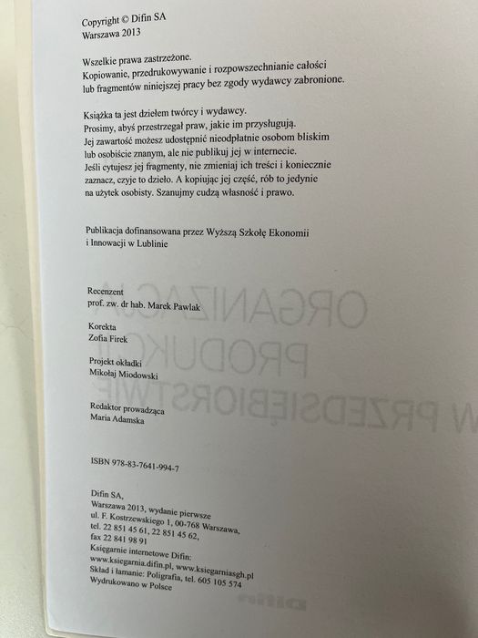 Organizacja Produkcji w przedsiębiorstwie Marek Brzeziński