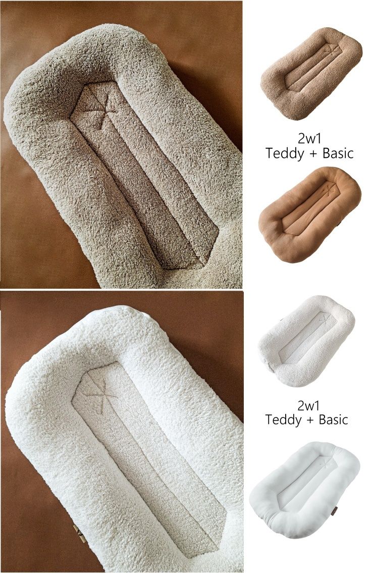 Kokon niemowlęcy snuggle dwustronny Teddy me biały beżowy organic